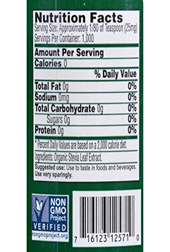 SweetLeaf Organic Stevia Extract Powder Shaker, 25 Gram Shakers, Case of 6