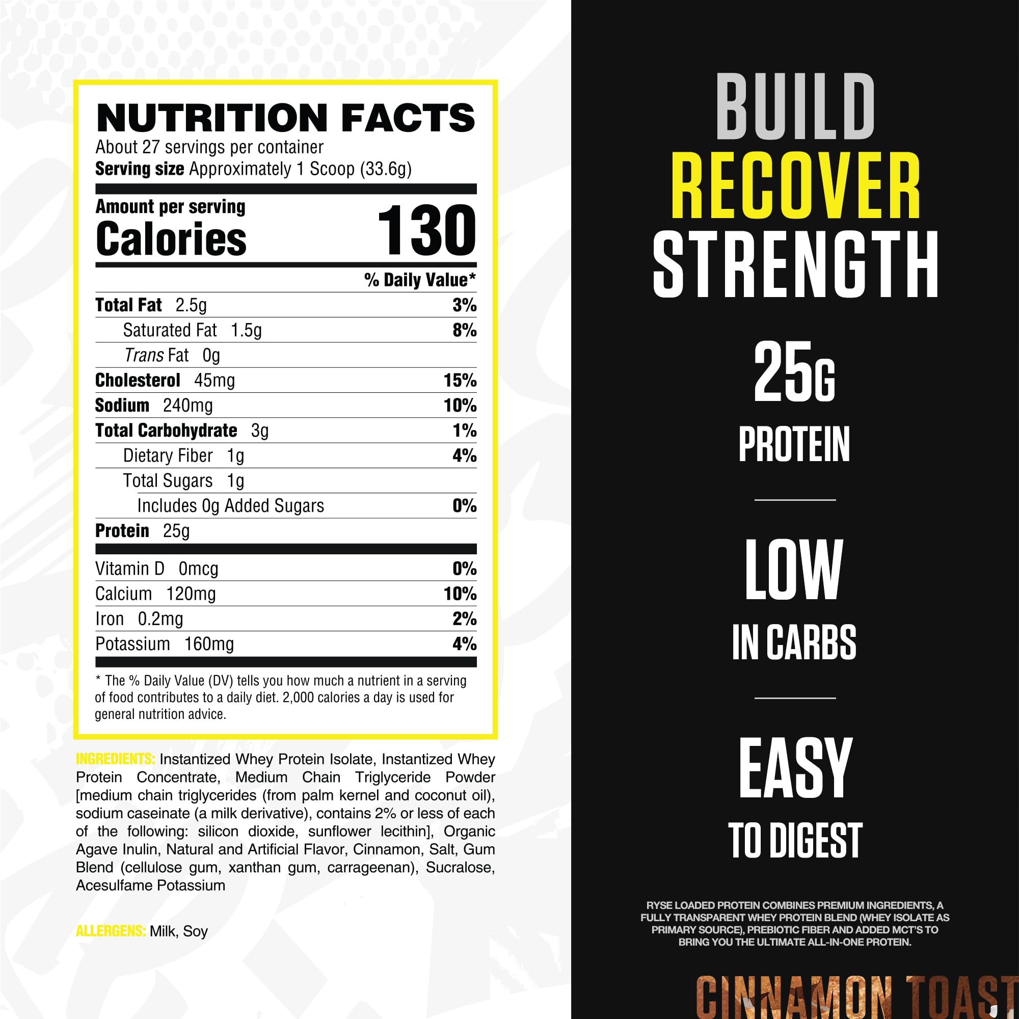 RYSE Cinnamon Toast Core Protein Powder, 1.5 Lb Tub