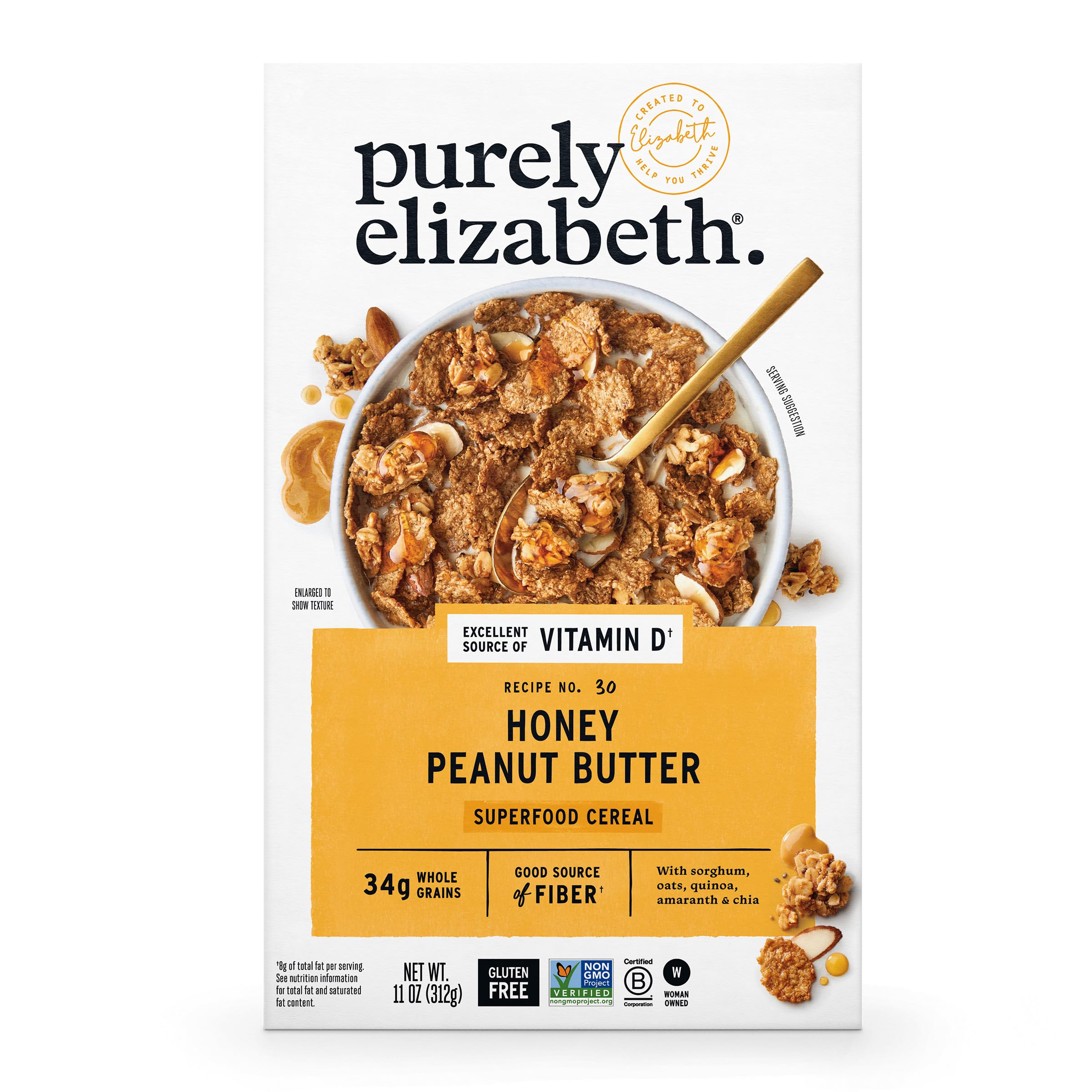 Purely Elizabeth Honey Peanut Butter Superfood Cereal, 11 Oz Boxes, Case of 10