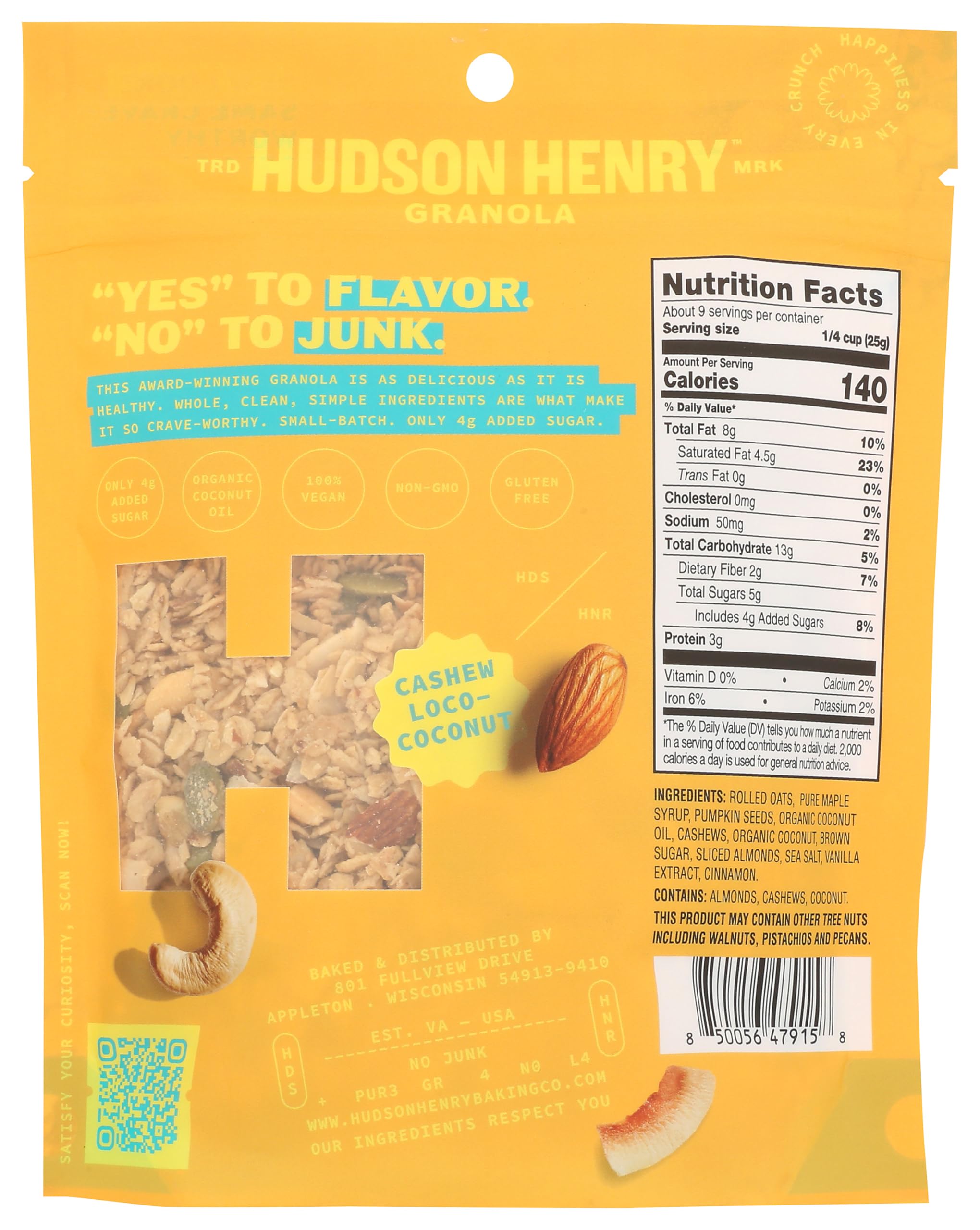 Hudson Henry Cashew Granola, Case of 6, 8 Ounce Bags