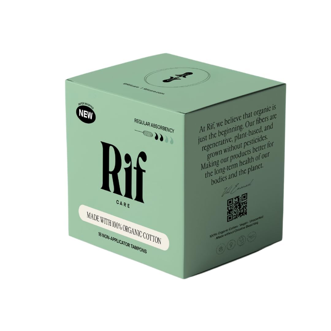 Rif Care Organic Cotton Non-Applicator Tampons, Regular Absorbency, 18 Count