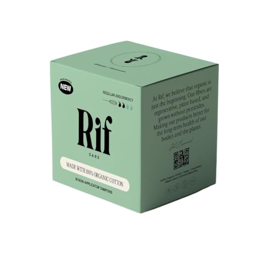 Rif Care Organic Cotton Non-Applicator Tampons, Regular Absorbency, 18 Count