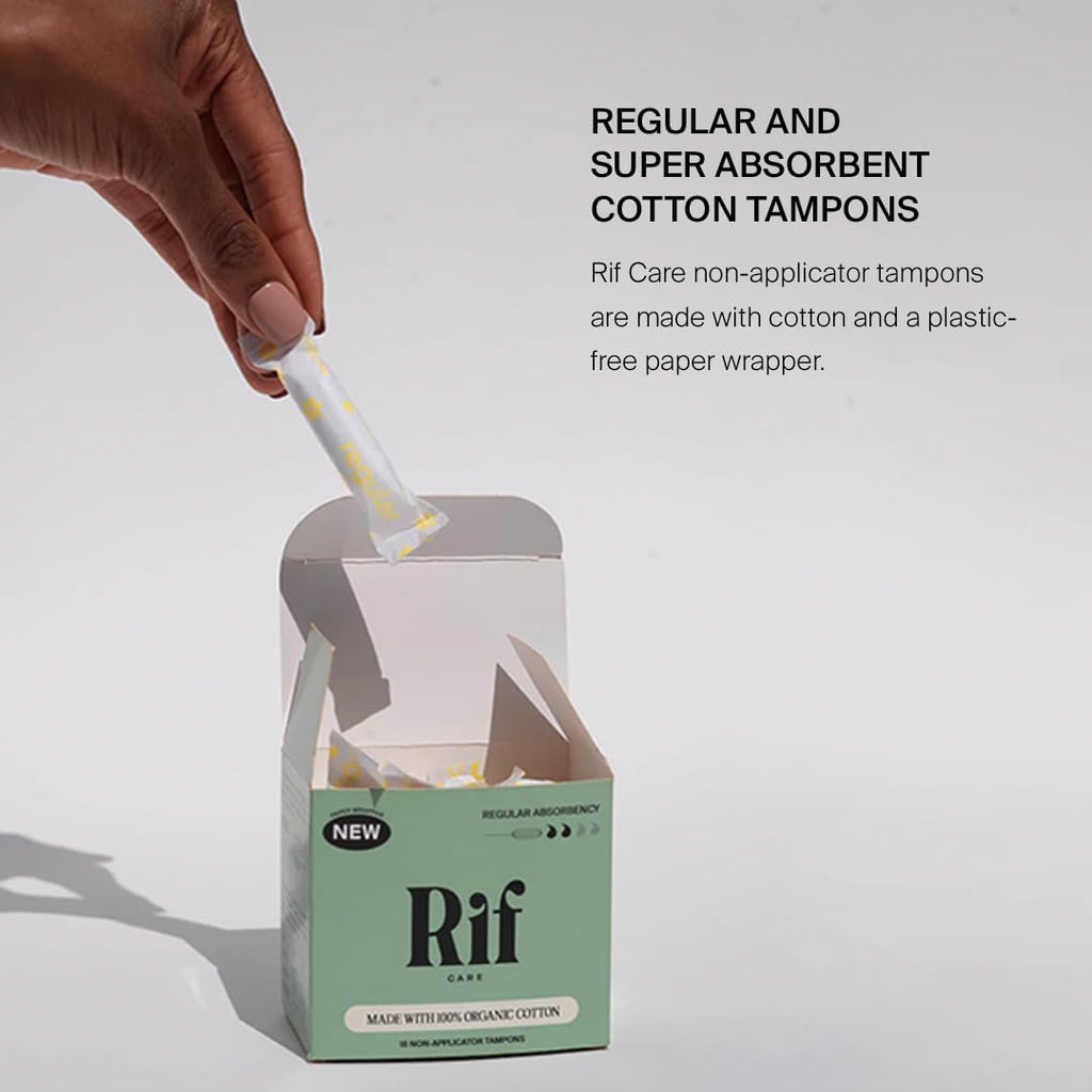 Rif Care Organic Cotton Non-Applicator Tampons, Regular Absorbency, 18 Count