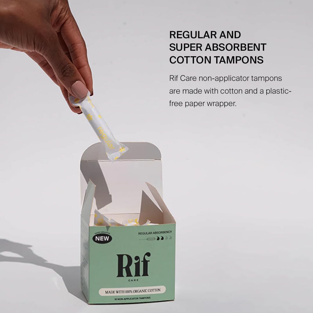 Rif Care Organic Cotton Non-Applicator Tampons, Regular Absorbency, 18 Count