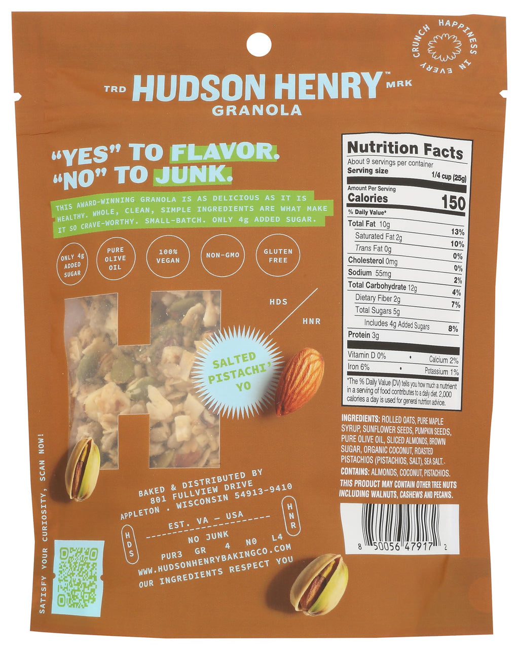 Hudson Henry Pistachio Granola, Case of 6, 8 Ounce Bags