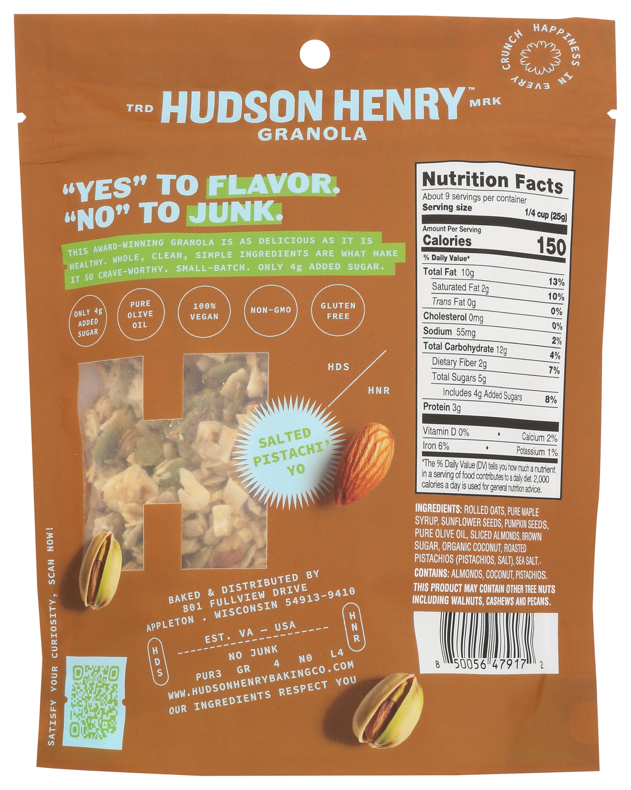 Hudson Henry Pistachio Granola, Case of 6, 8 Ounce Bags