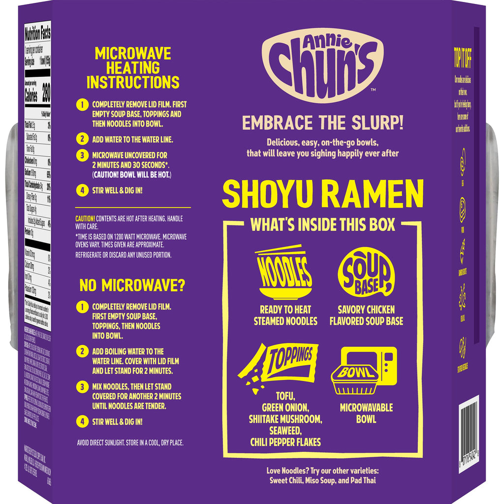 Annie Chun's Shoyu Ramen Soup Bowl, Case of 6, 5.49 oz Bowls