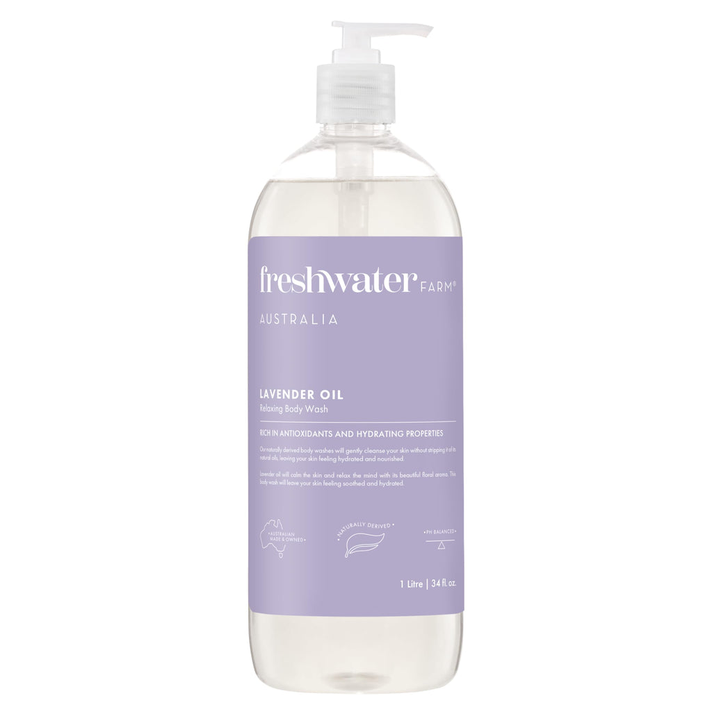 Freshwater Farm Australia Relaxing Lavender Oil Body Wash, Case of 3, 34 fl oz