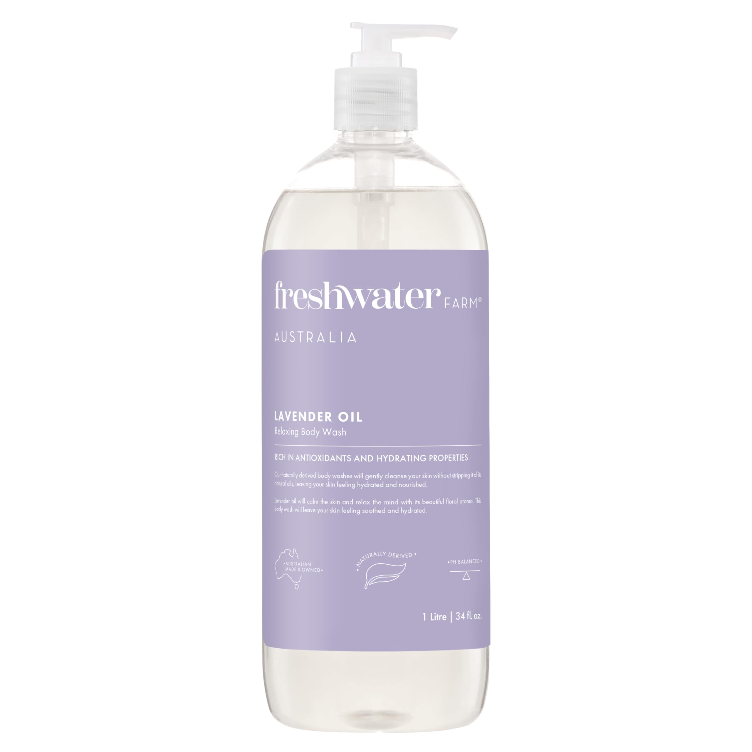 Freshwater Farm Australia Relaxing Lavender Oil Body Wash, Case of 3, 34 fl oz