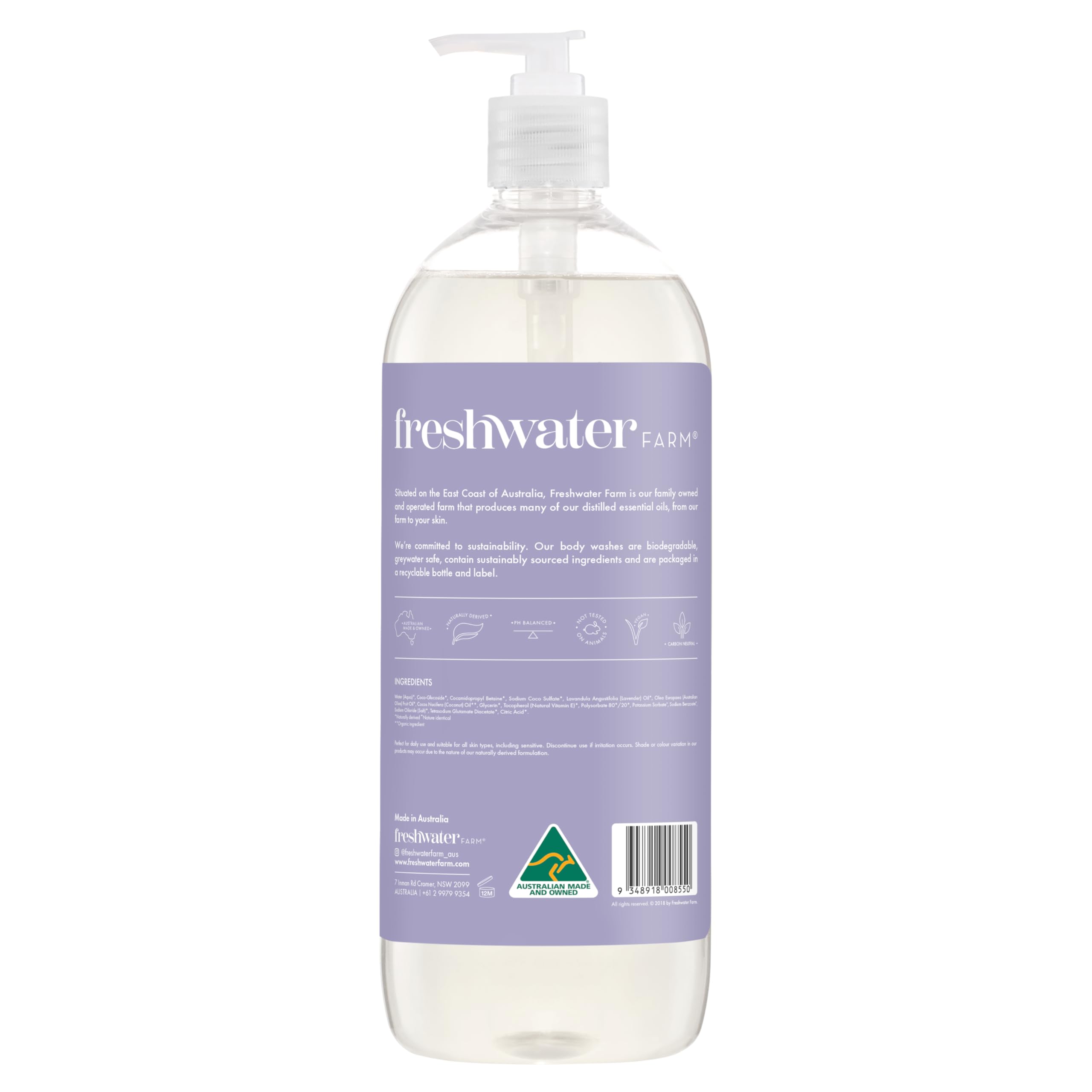 Freshwater Farm Australia Relaxing Lavender Oil Body Wash, Case of 3, 34 fl oz