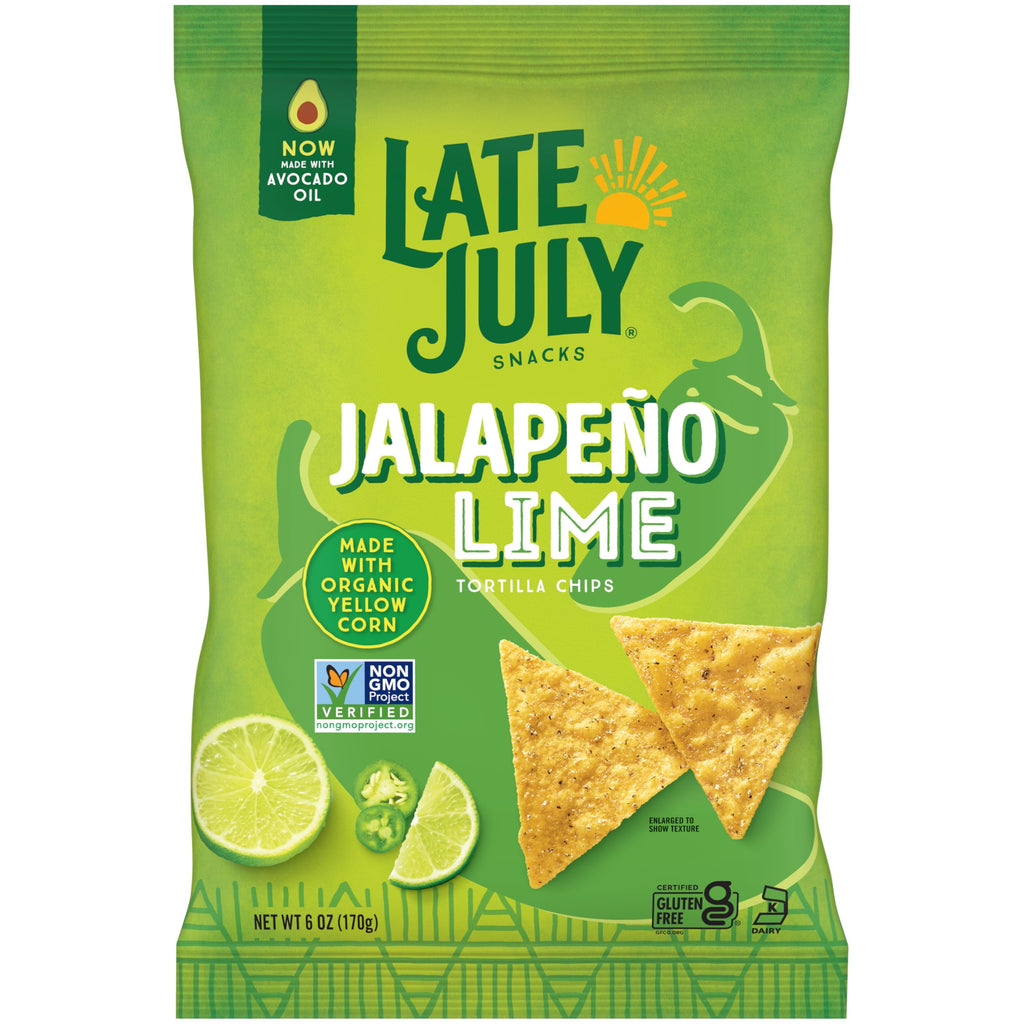 Late July Snacks Organic Jalapeno Lime Tortilla Chips, Case of 12, 6 oz