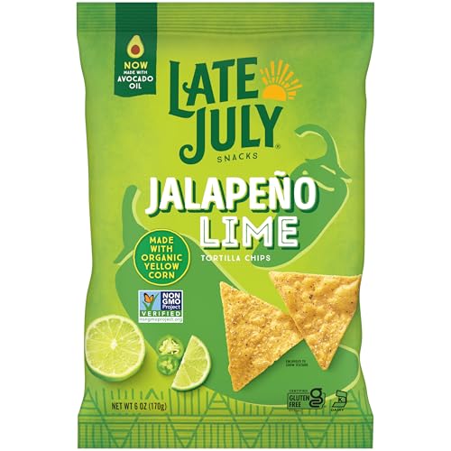 Late July Snacks Organic Jalapeno Lime Tortilla Chips, Case of 12, 6 oz
