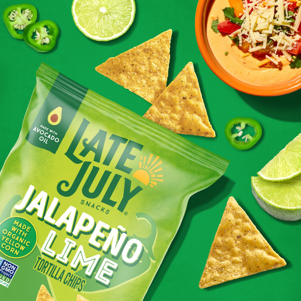 Late July Snacks Organic Jalapeno Lime Tortilla Chips, Case of 12, 6 oz