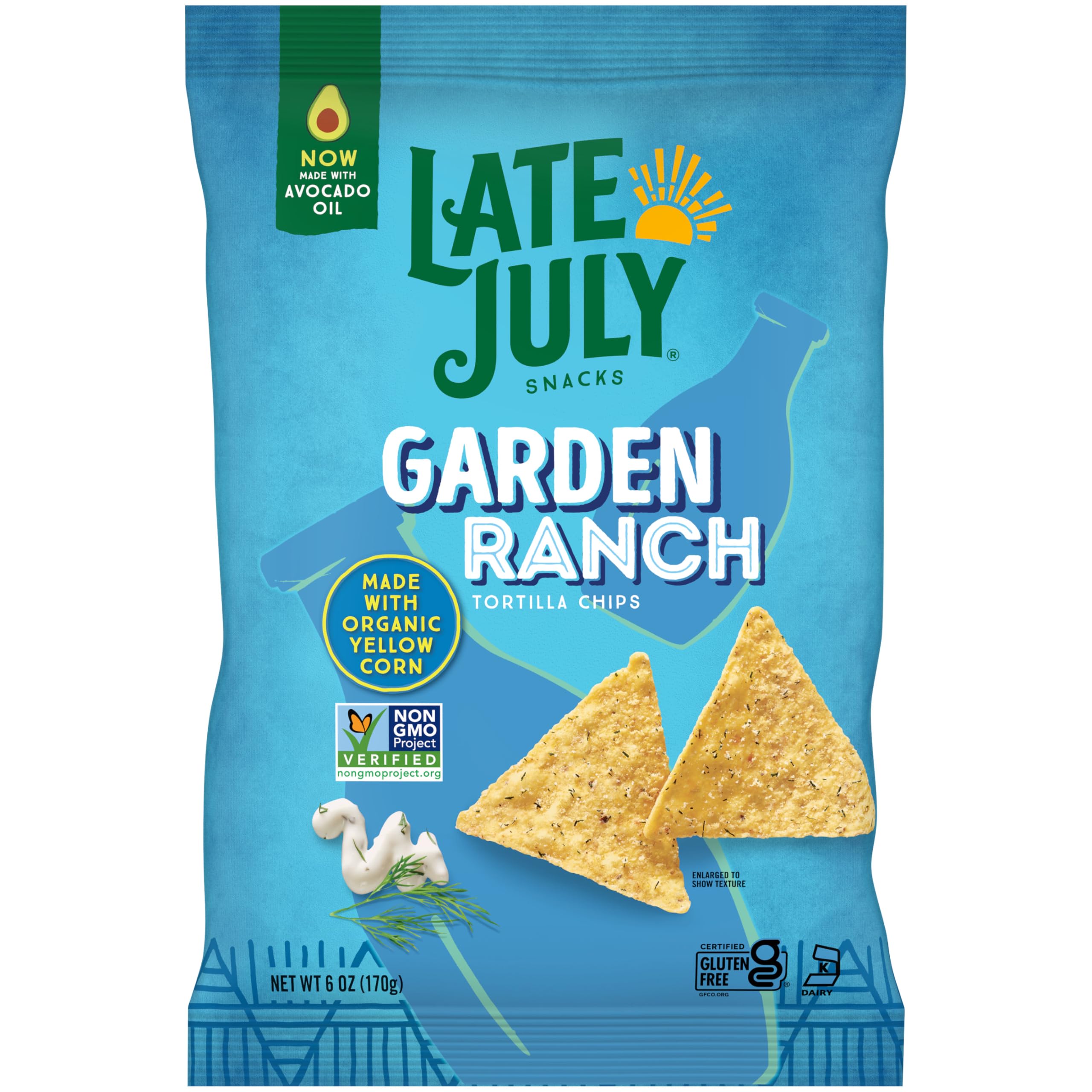 Late July Snacks Organic Garden Ranch Tortilla Chips, Case of 12, 6 oz