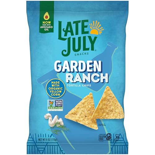 Late July Snacks Organic Garden Ranch Tortilla Chips, Case of 12, 6 oz