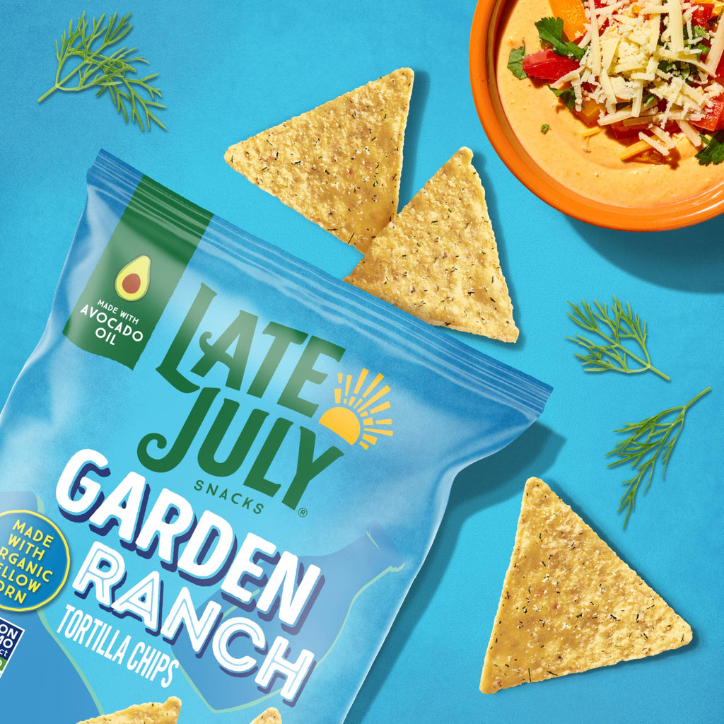 Late July Snacks Organic Garden Ranch Tortilla Chips, Case of 12, 6 oz