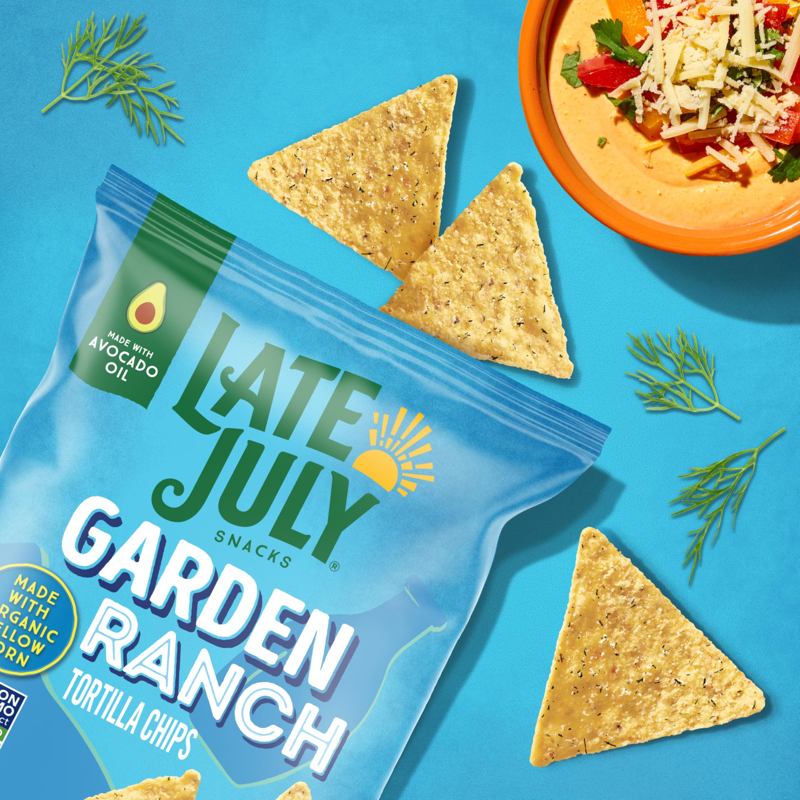 Late July Snacks Organic Garden Ranch Tortilla Chips, Case of 12, 6 oz