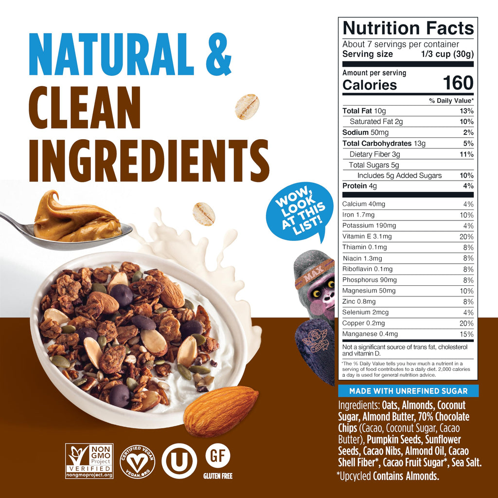 Blue Stripe Almond Butter Whole Cacao Granola, Case of 6, 7 oz