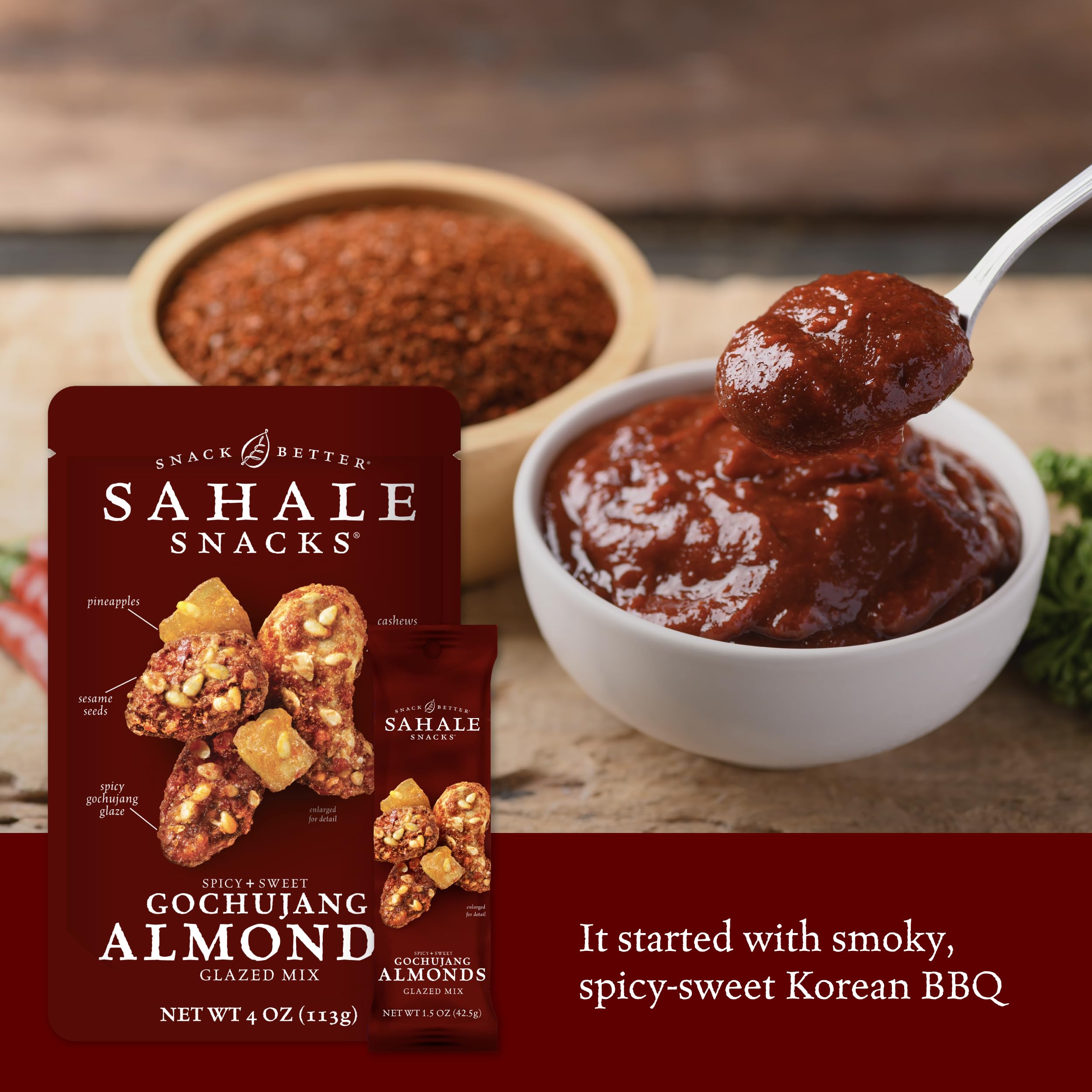Sahale Snacks Gochujang Almond Glazed Nut Blend, Case of 18, 1.5 oz Bags