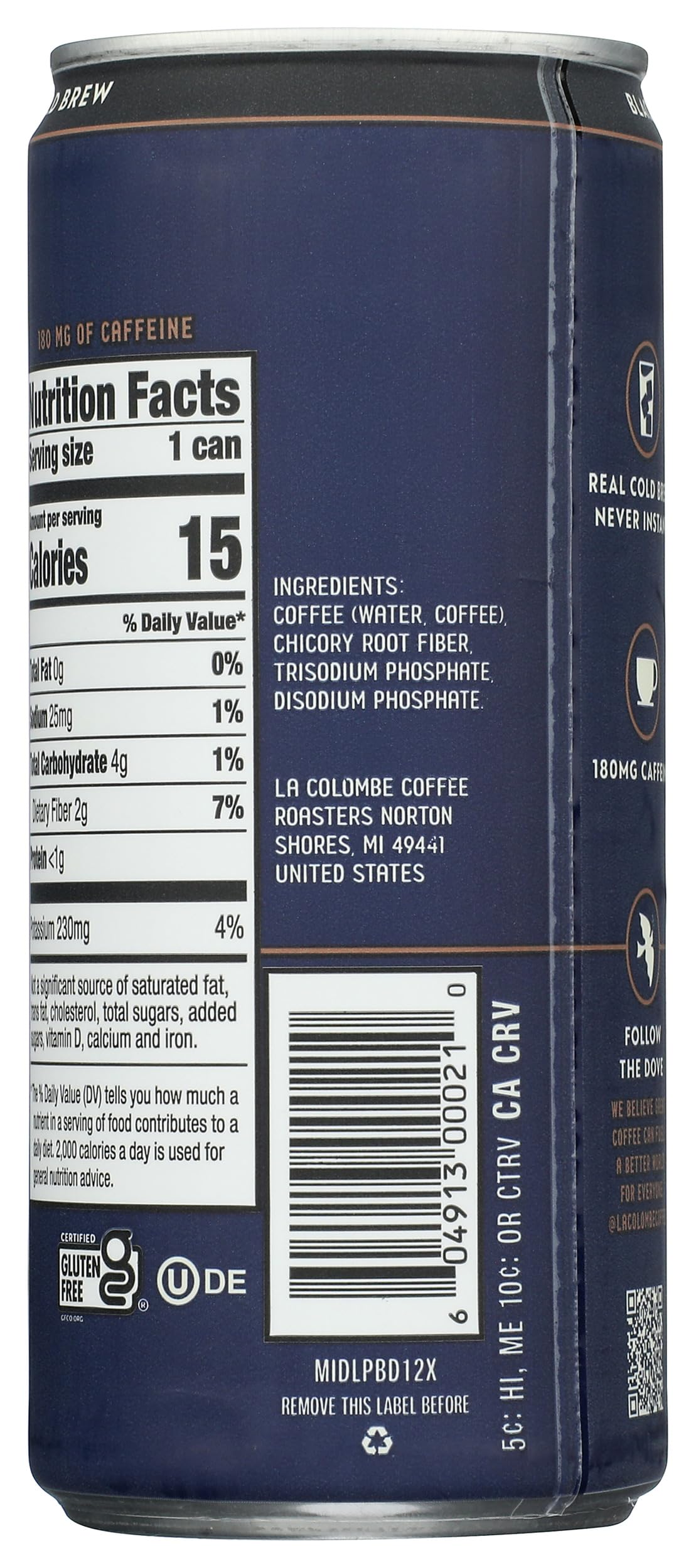La Colombe Unsweetened Medium Roast Cold Brew Coffee, Case of 12, 9 fl oz Cans