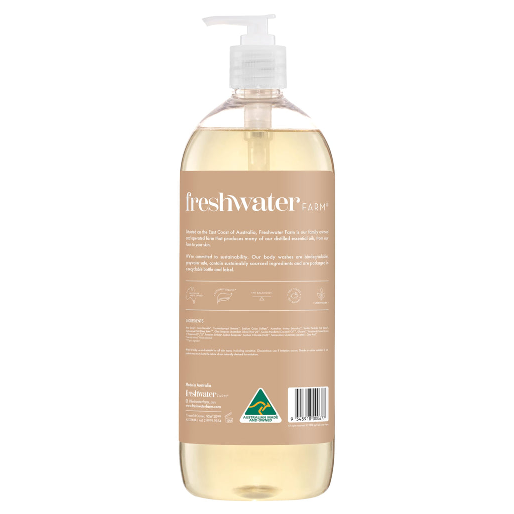 Freshwater Farm Australia Manuka Honey Vanilla Bean Body Wash, Case of 3, 34 fl oz