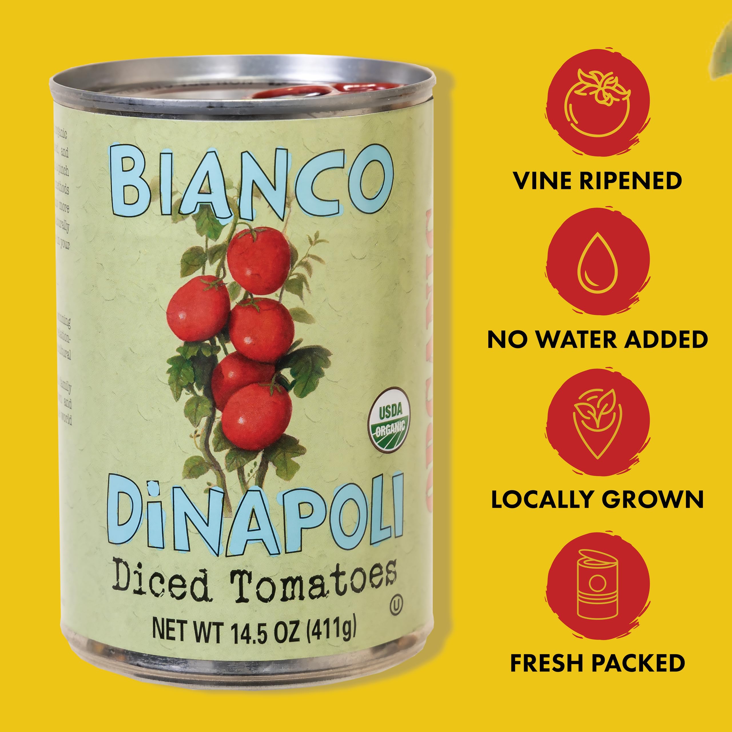 Bianco DiNapoli Organic Diced Tomatoes, Case of 12, 14.5 oz