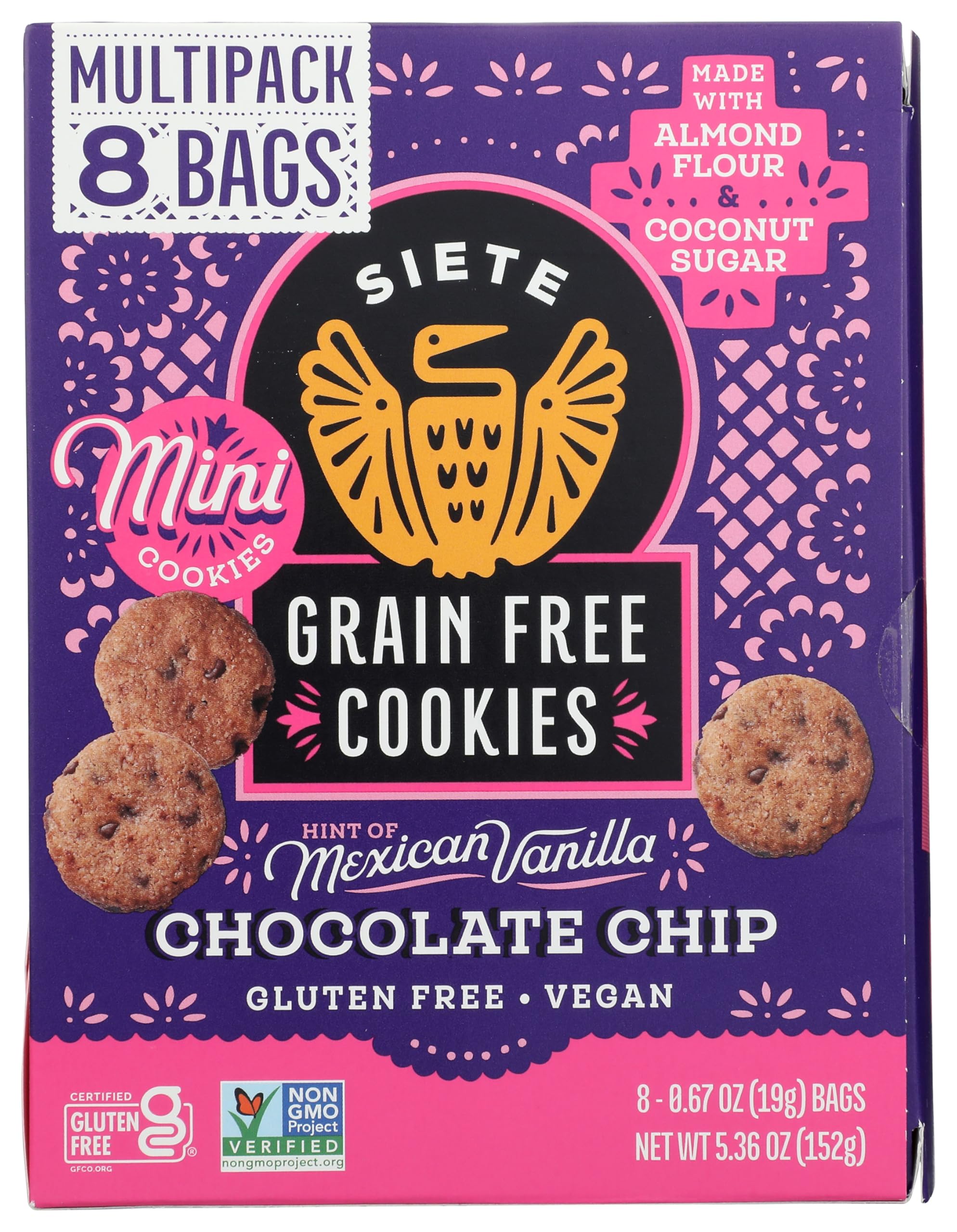 Siete Mini Chocolate Chip Cookies Multipack, Case of 4, 8 Count, 0.67 oz Packs