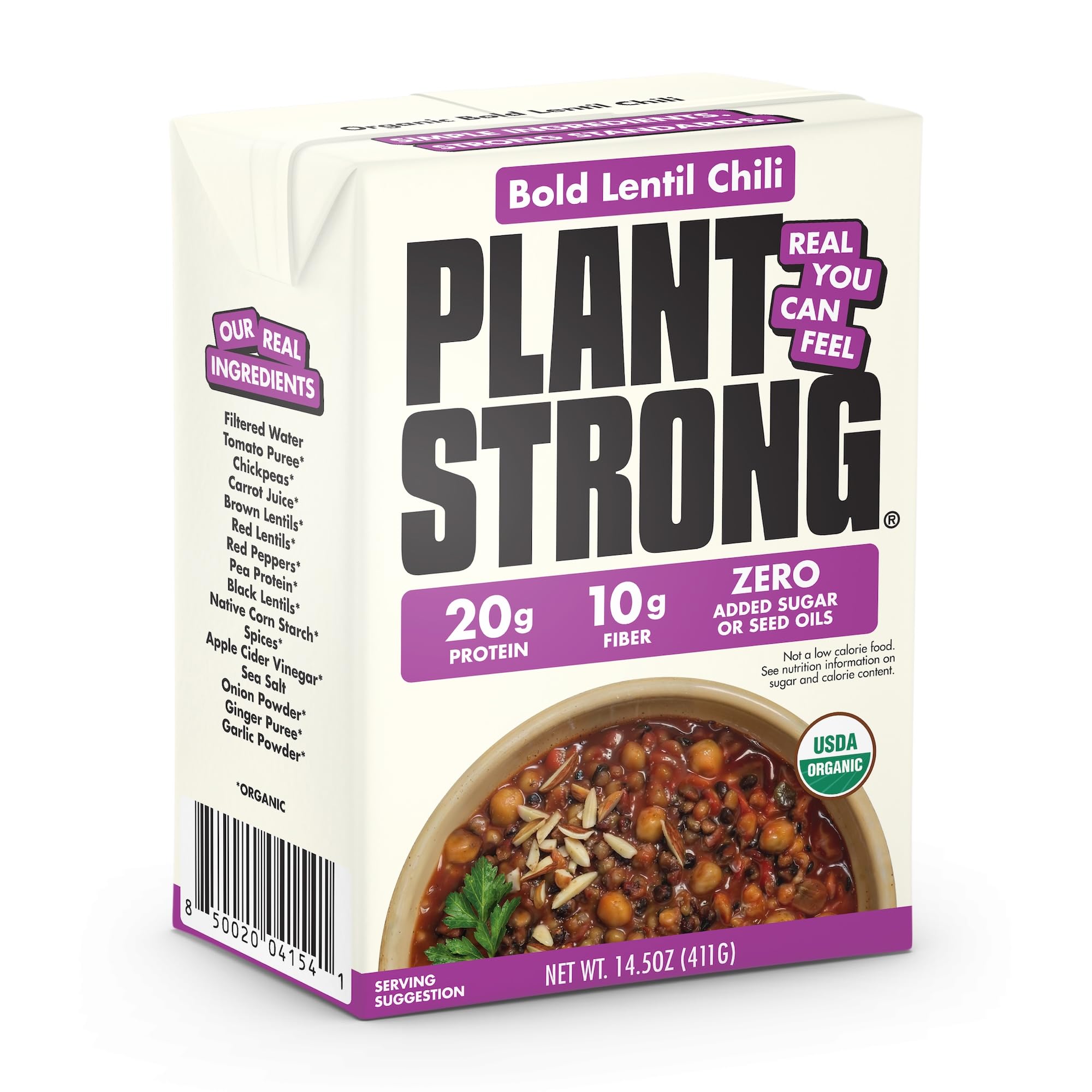 PLANTSTRONG Organic Bold Lentil Chili, Case of 6, 14.5 oz