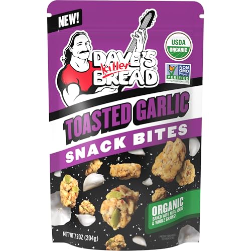 Dave's Killer Bread Organic Toasted Garlic Snack Bites, Case of 6, 7.2 oz