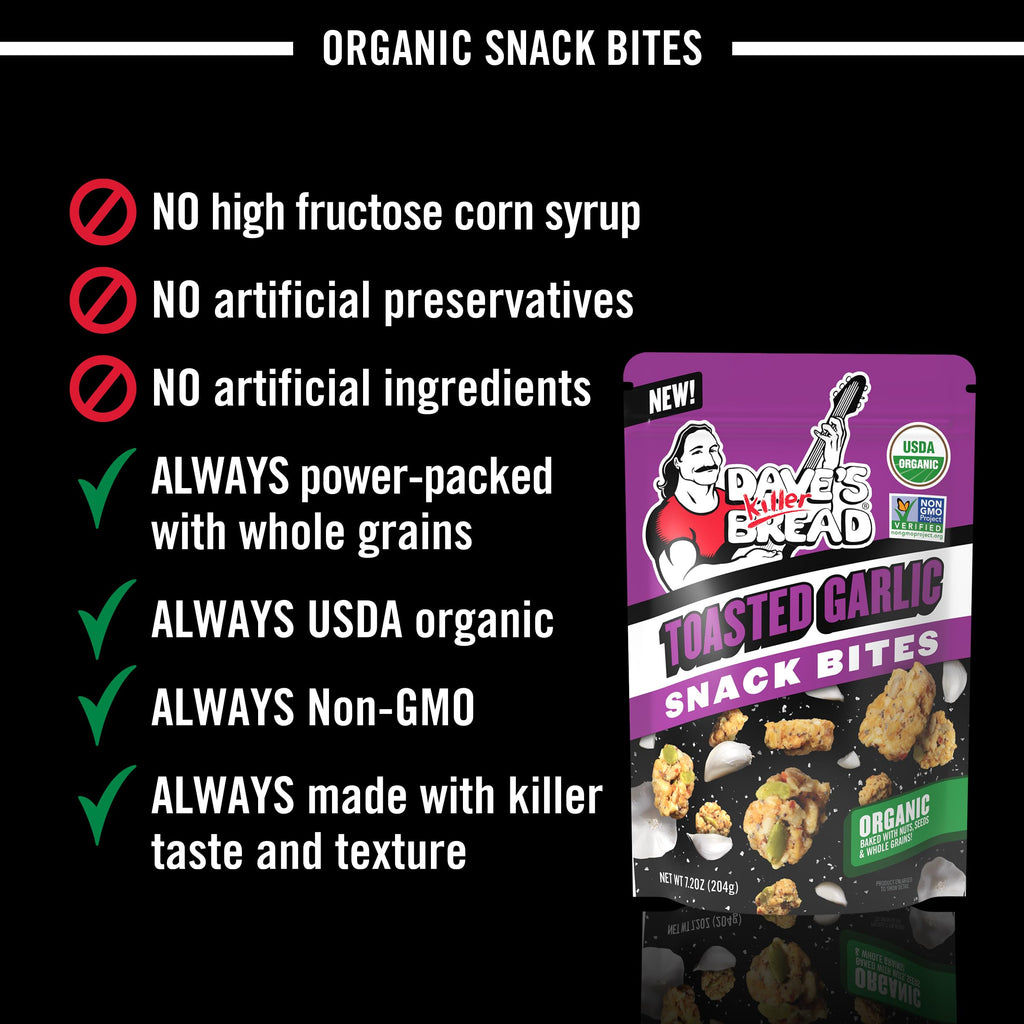 Dave's Killer Bread Organic Toasted Garlic Snack Bites, Case of 6, 7.2 oz