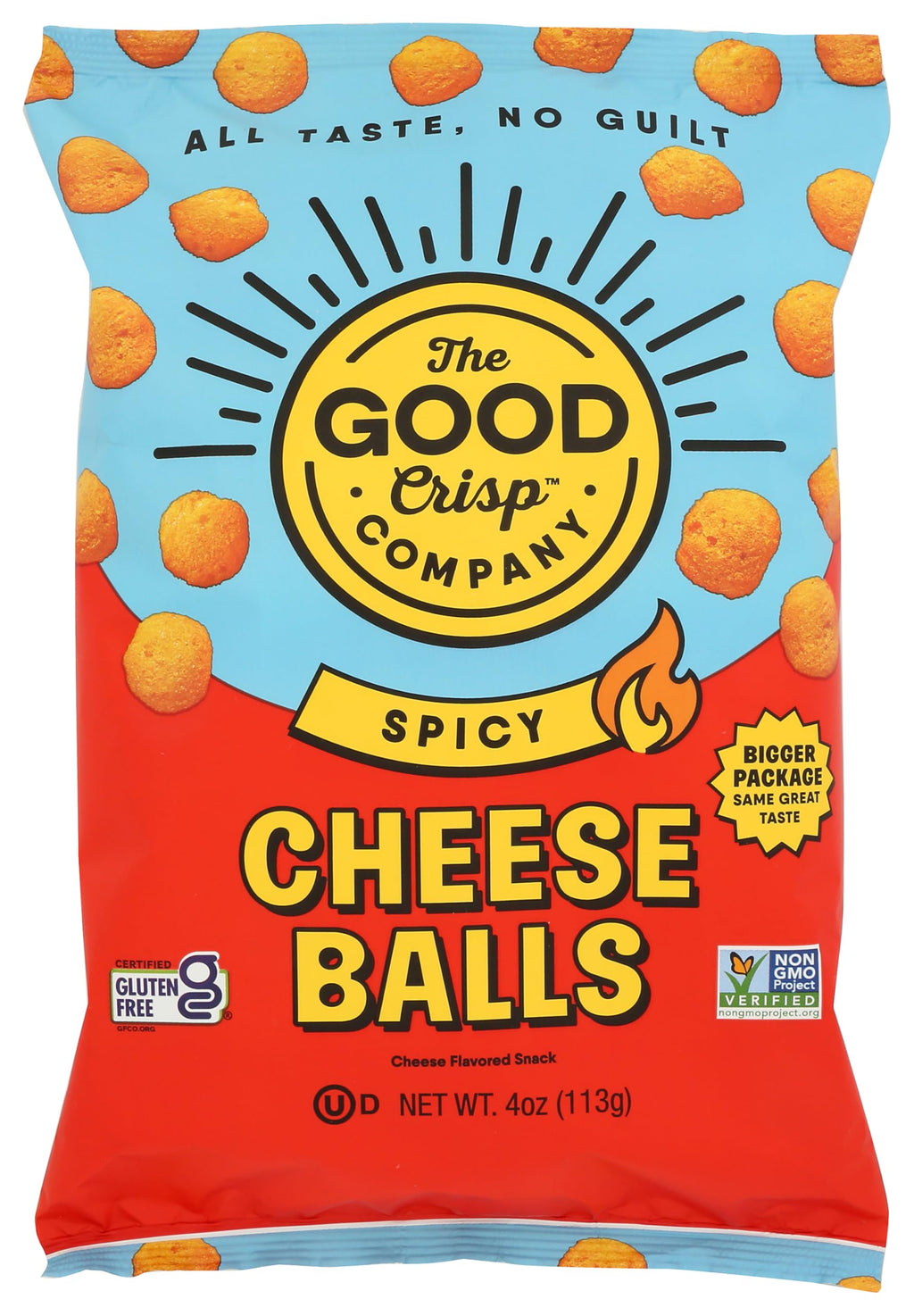 The Good Crisp Company Spicy Cheese Balls, Case of 8, 4 oz Each