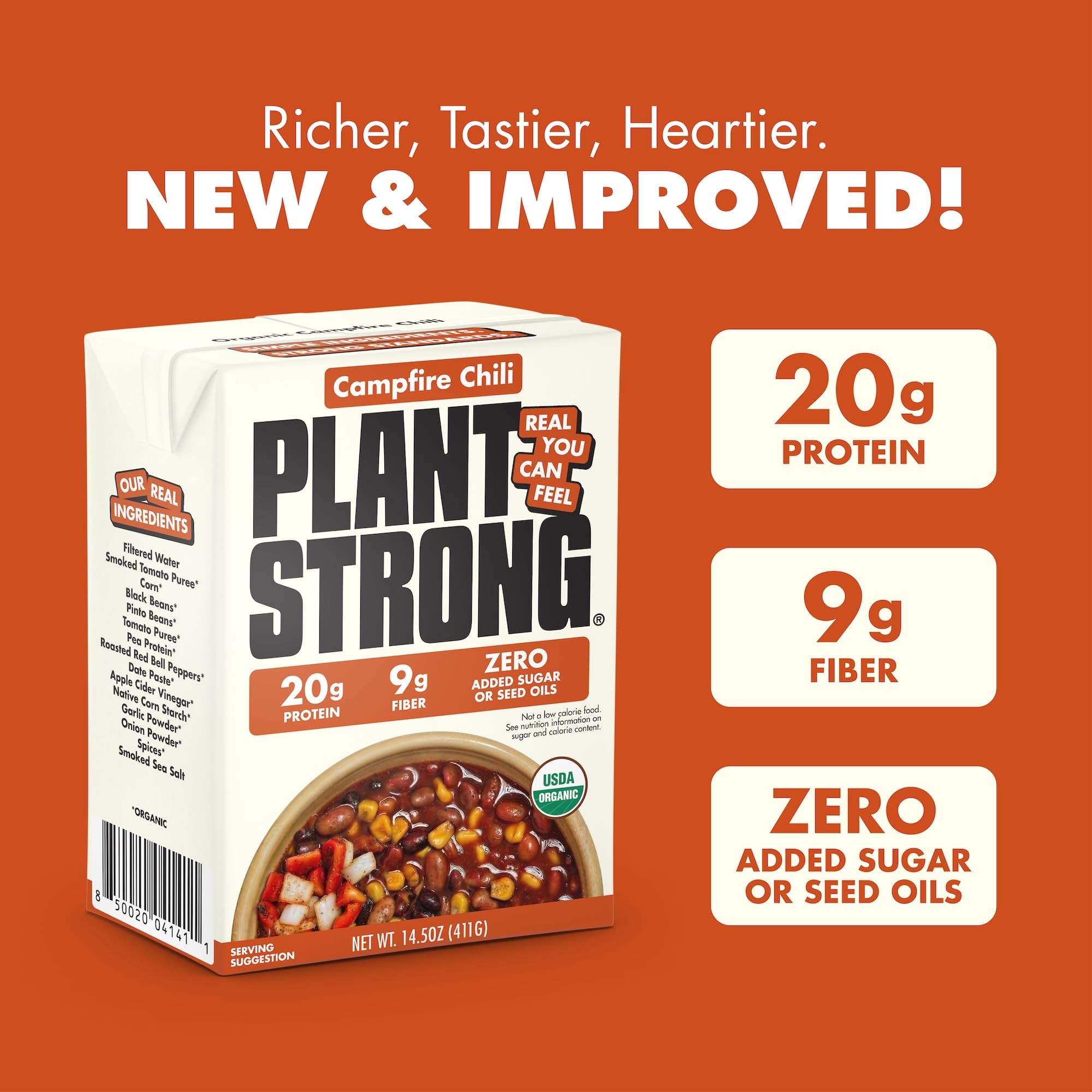 PLANTSTRONG Organic Campfire Smoky Chili, Case of 6, 14.5 Ounce