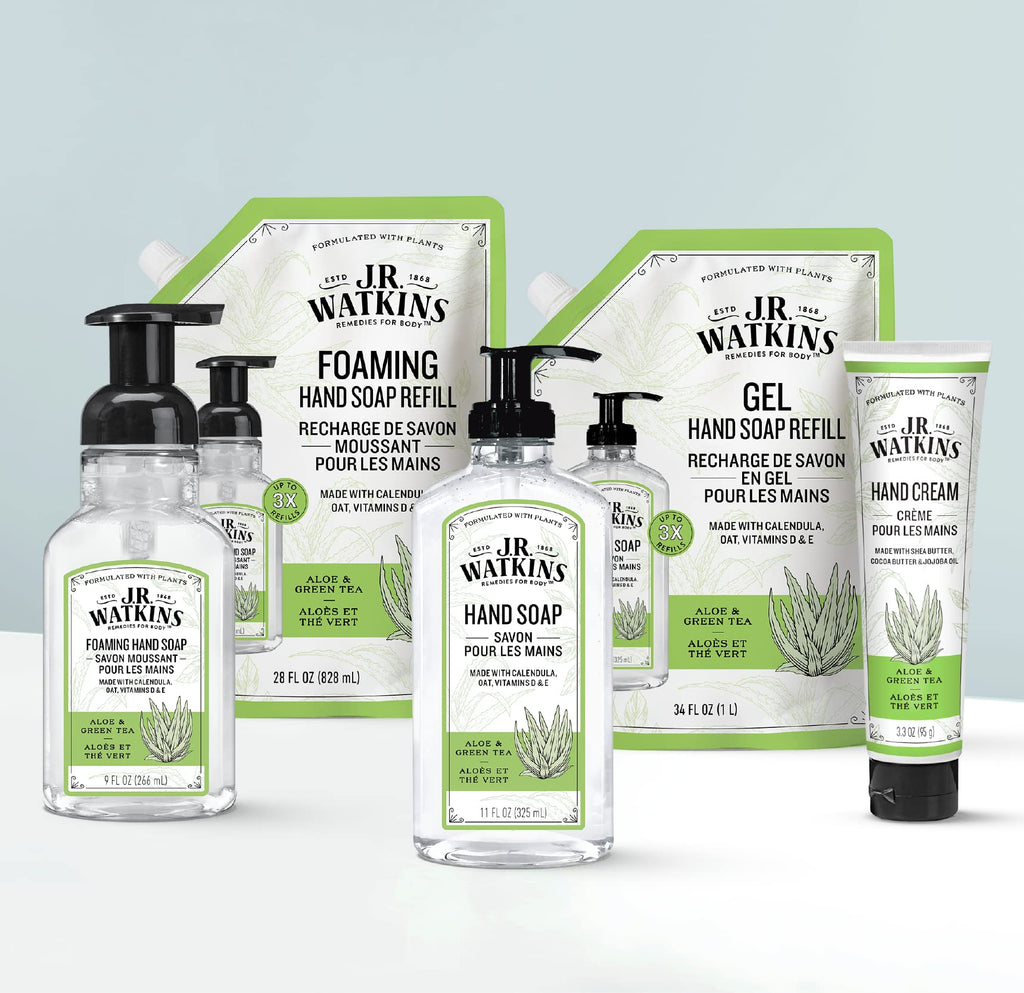 J.R. Watkins Aloe and Green Tea Gel Hand Soap Refill, Case of 2, 34 Fluid Ounce