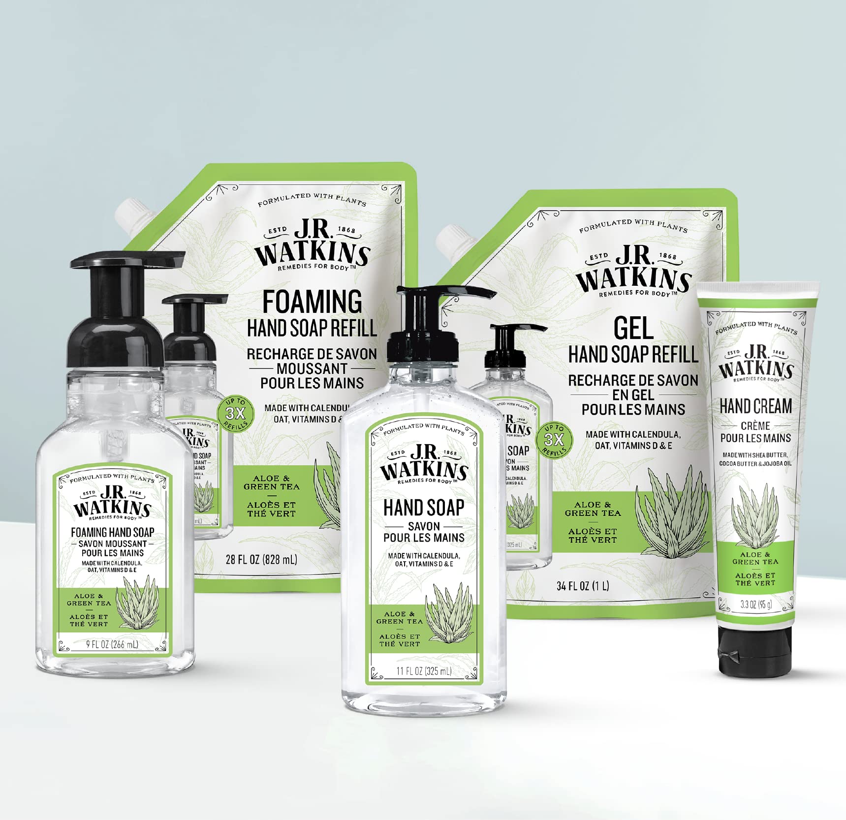 J.R. Watkins Aloe and Green Tea Gel Hand Soap Refill, Case of 2, 34 Fluid Ounce