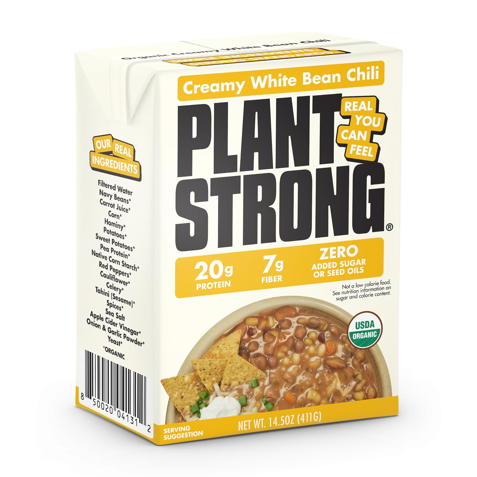 PLANTSTRONG Organic Creamy White Bean Chili, Case of 6, 14.5 Ounce