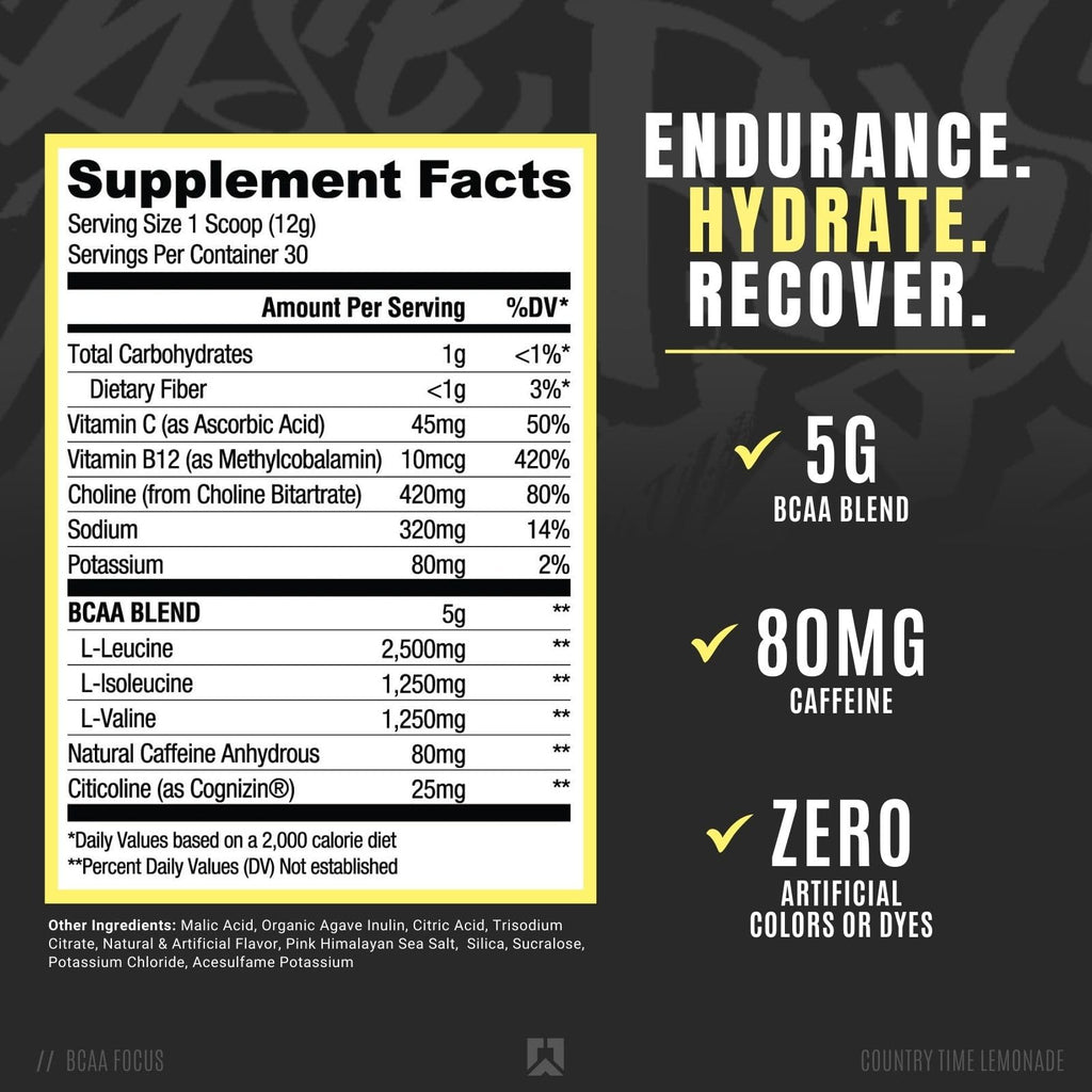 RYSE BCAA Focus Country Time Lemonade, 12.7 oz