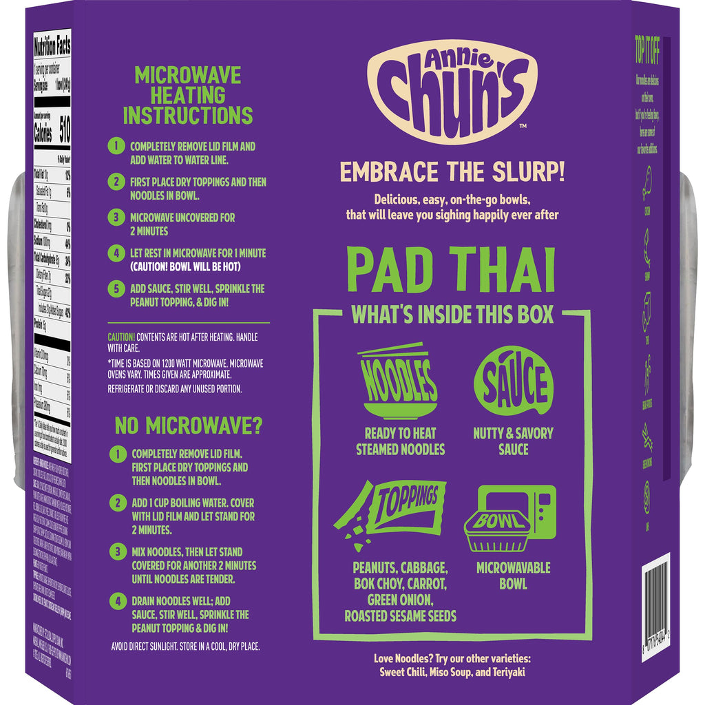 Annie Chun's Pad Thai Noodle Bowl, Case of 6, 8.52 oz Each