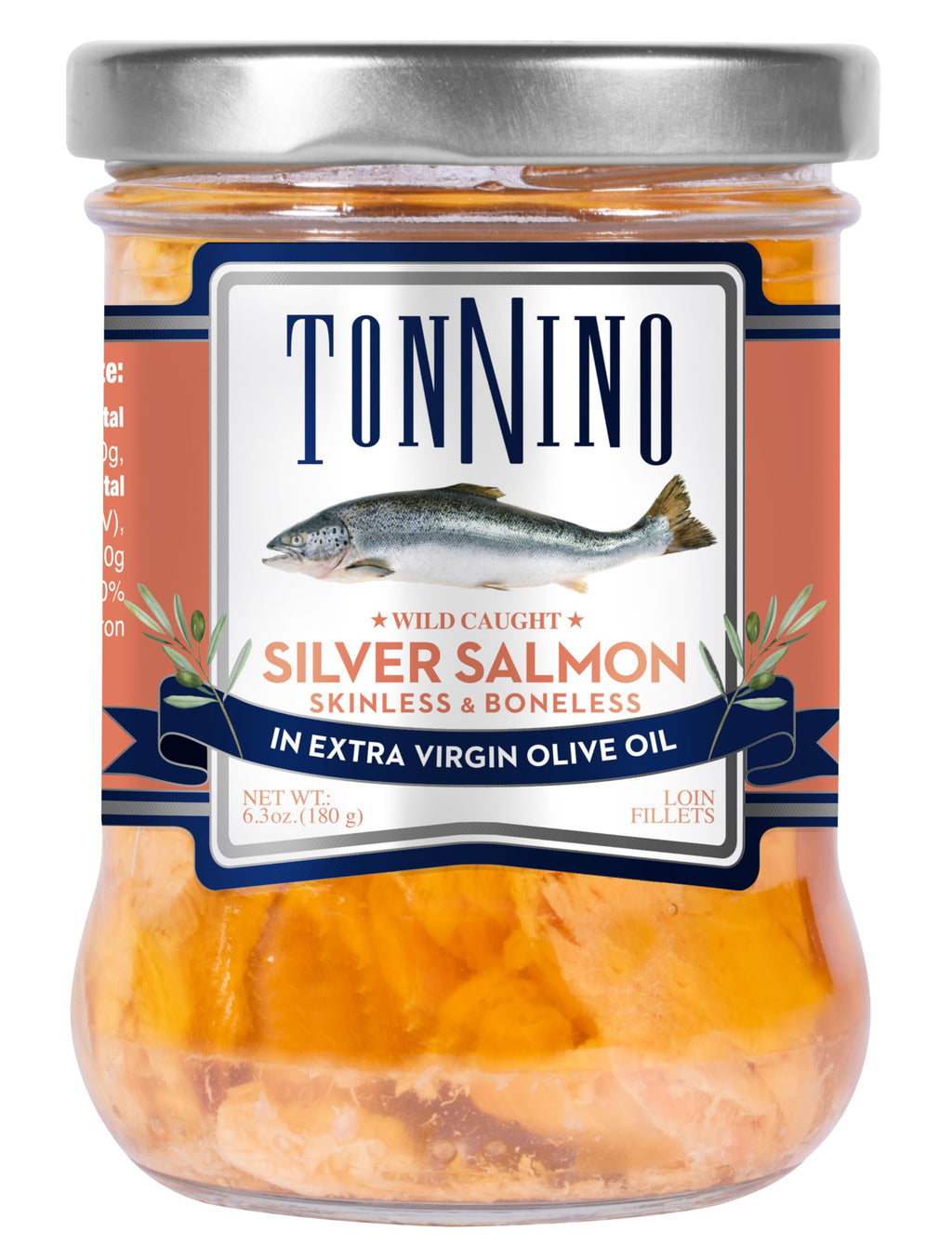 Tonnino Silver Salmon Fillet in Extra Virgin Olive Oil, Case of 6, 6.3 oz