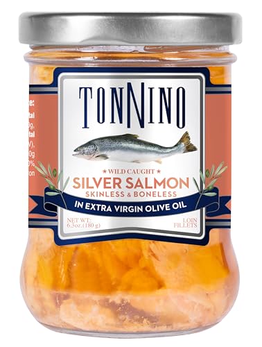 Tonnino Silver Salmon Fillet in Extra Virgin Olive Oil, Case of 6, 6.3 oz