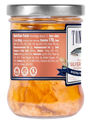 Tonnino Silver Salmon Fillet in Extra Virgin Olive Oil, Case of 6, 6.3 oz