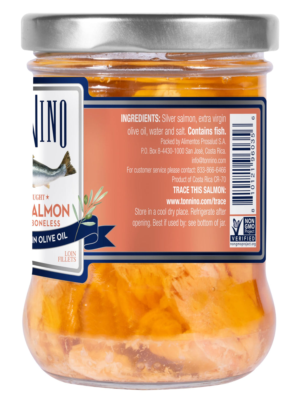 Tonnino Silver Salmon Fillet in Extra Virgin Olive Oil, Case of 6, 6.3 oz
