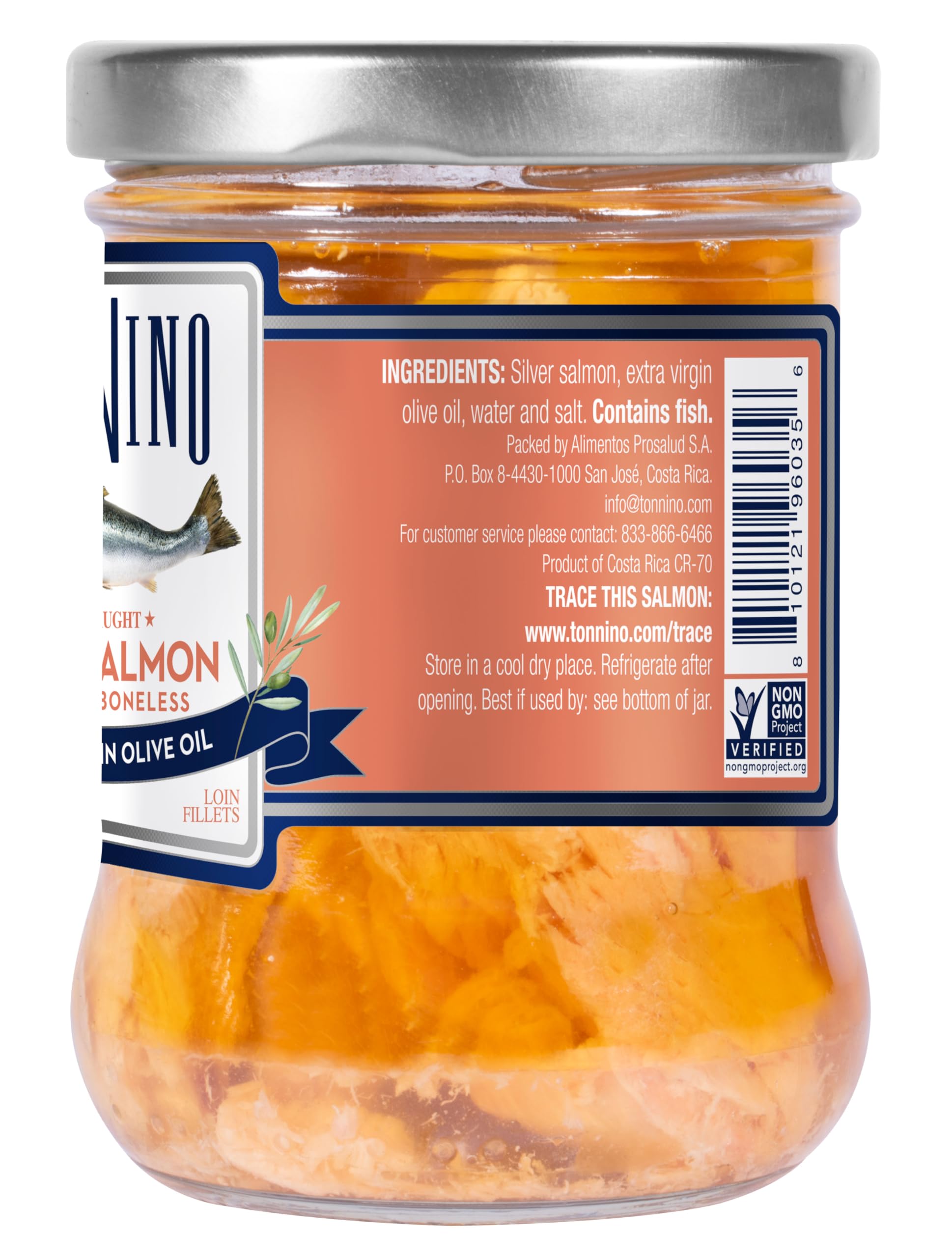 Tonnino Silver Salmon Fillet in Extra Virgin Olive Oil, Case of 6, 6.3 oz