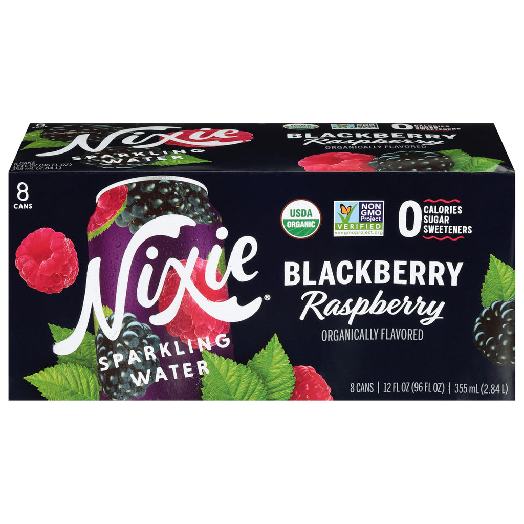 Nixie Organic Blackberry Raspberry Sparkling Water, Case of 3, 8-Pack 12 fl oz Cans