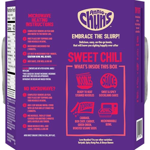 Annie Chun's Korean Sweet Chili Noodle Bowl, Case of 6, 8.38 oz Each