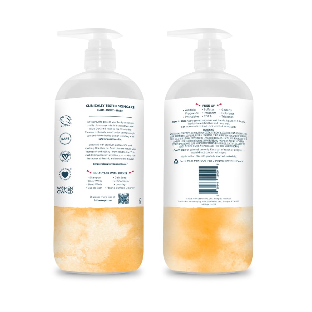 Kirk's 3-In-1 Head To Toe Citrus Twist Liquid Cleanser, 32 fl oz
