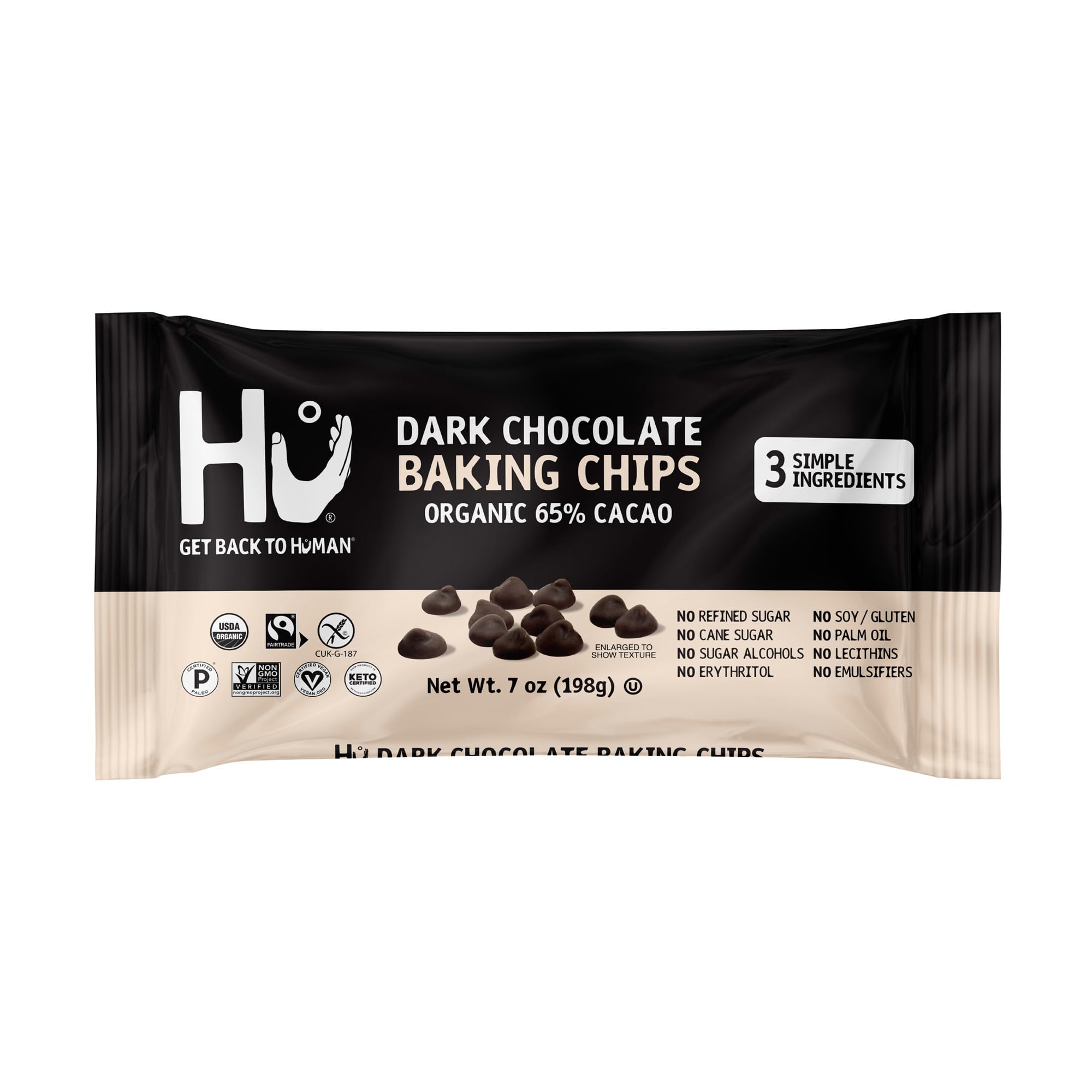 Hu Organic Dark Chocolate Baking Chips, Case of 12, 7 oz