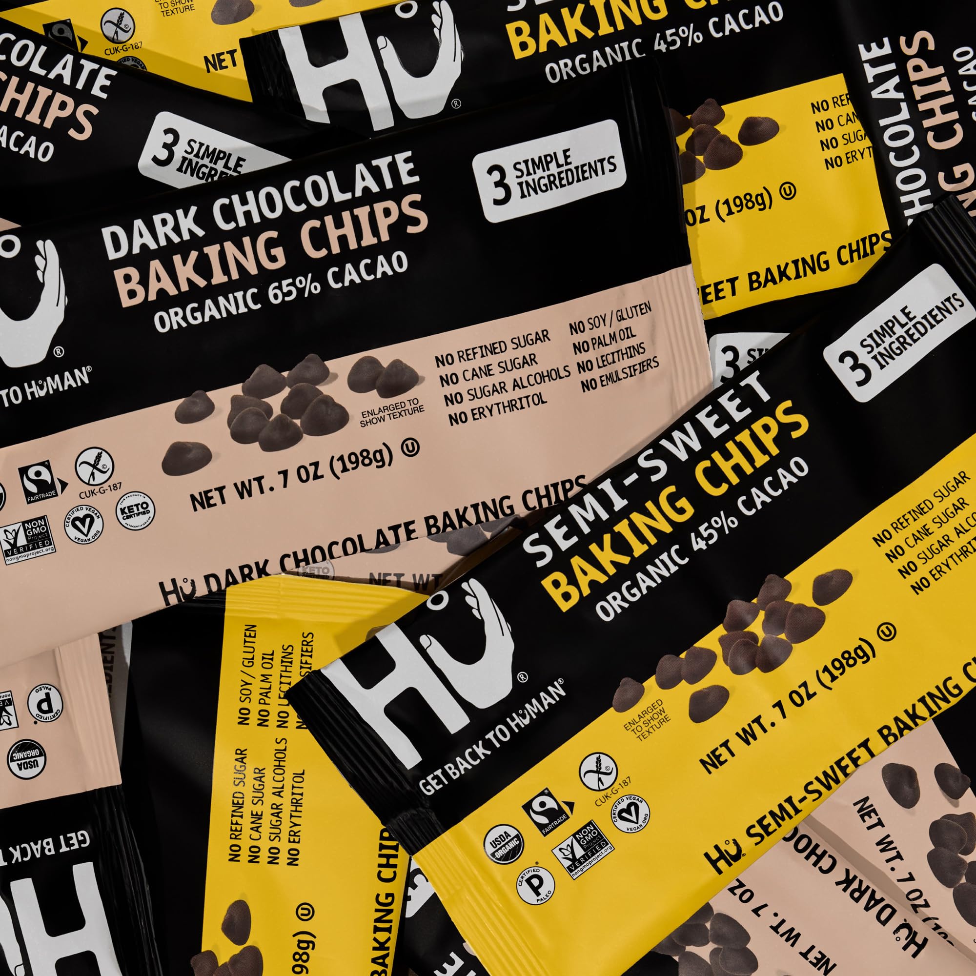 Hu Organic Dark Chocolate Baking Chips, Case of 12, 7 oz