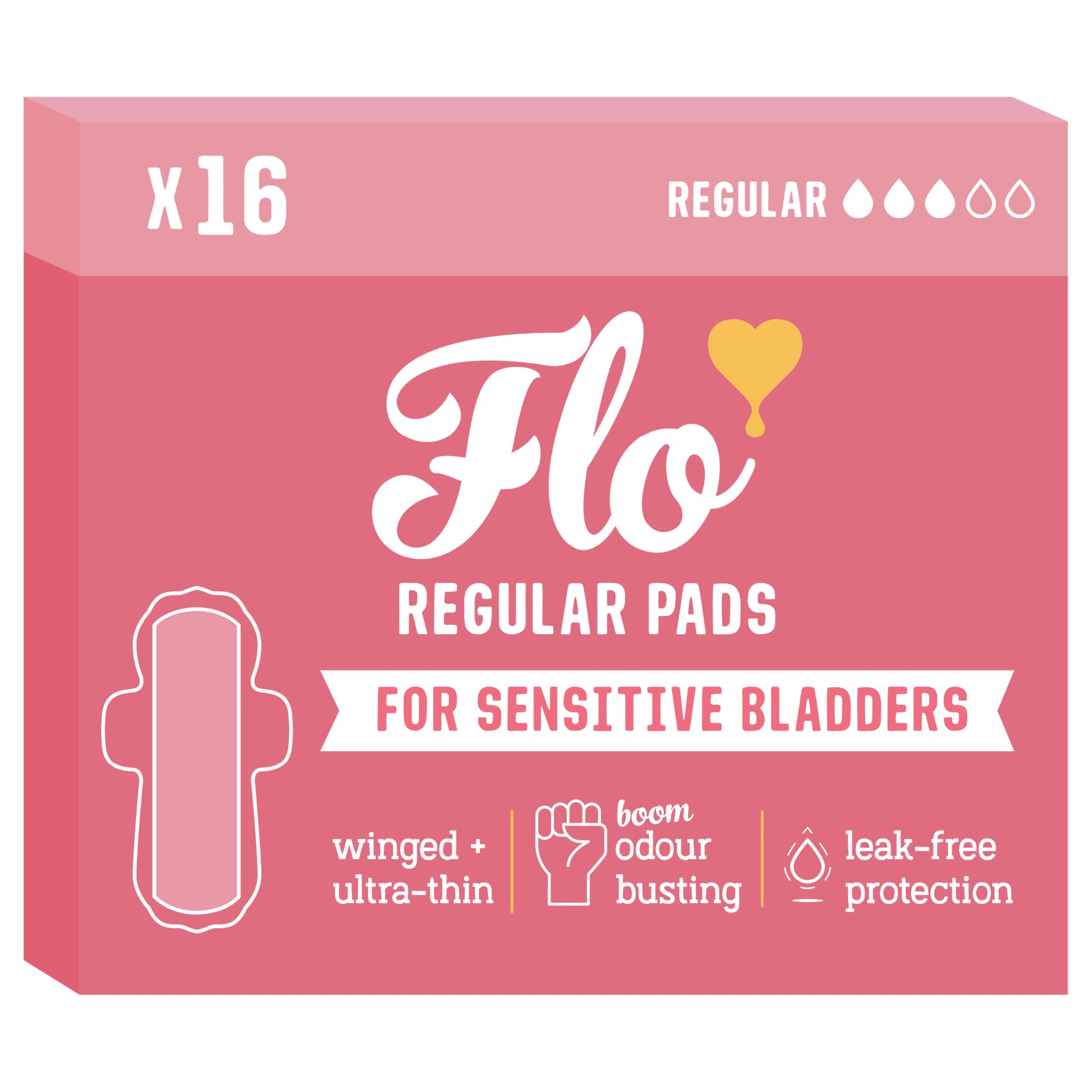 Flo Sensitive Bamboo Bladder Pads, Case of 8, 16 Count Each