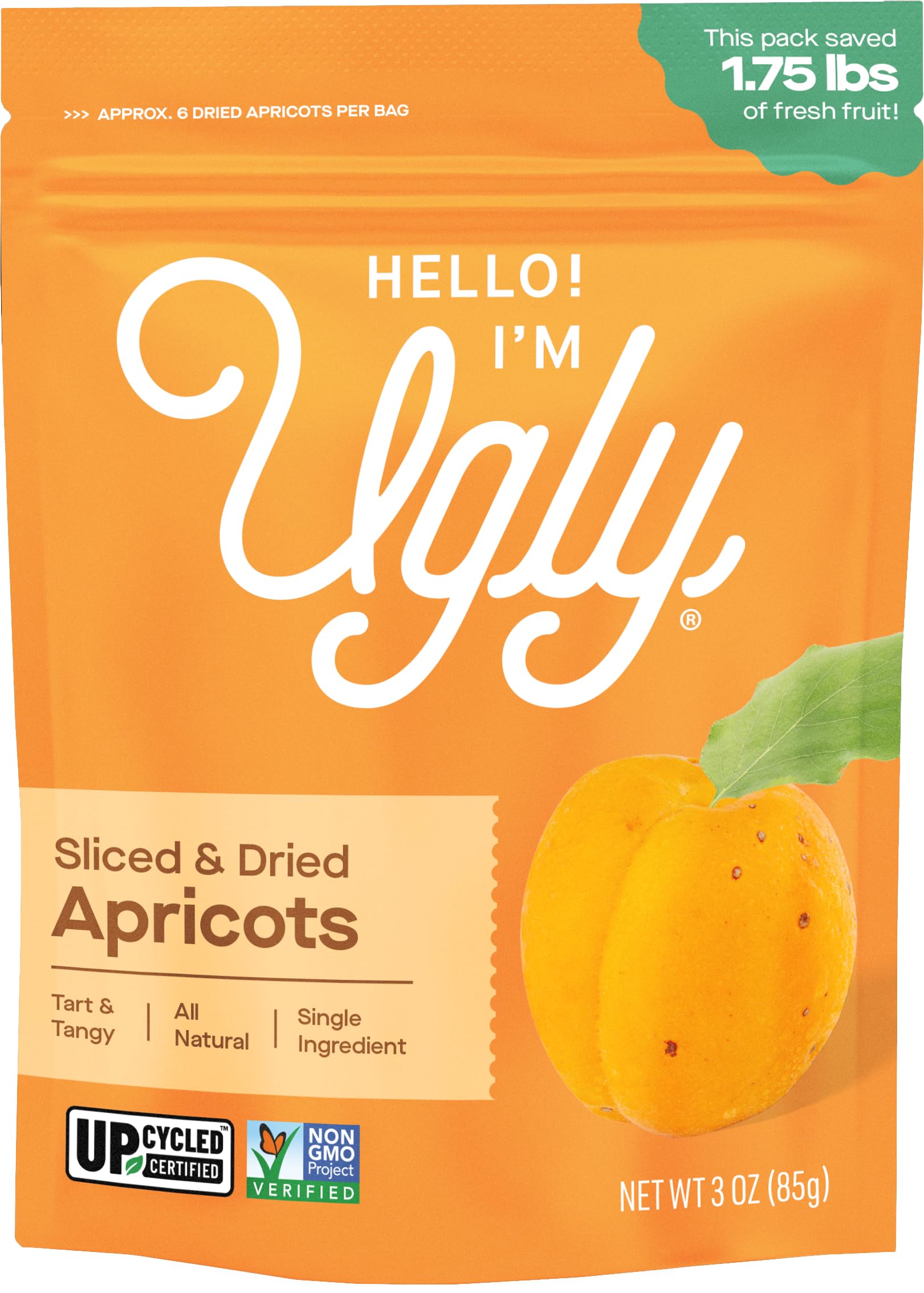 Hello! I'm Ugly Sliced Dried Apricots, Case of 12, 3 oz Each