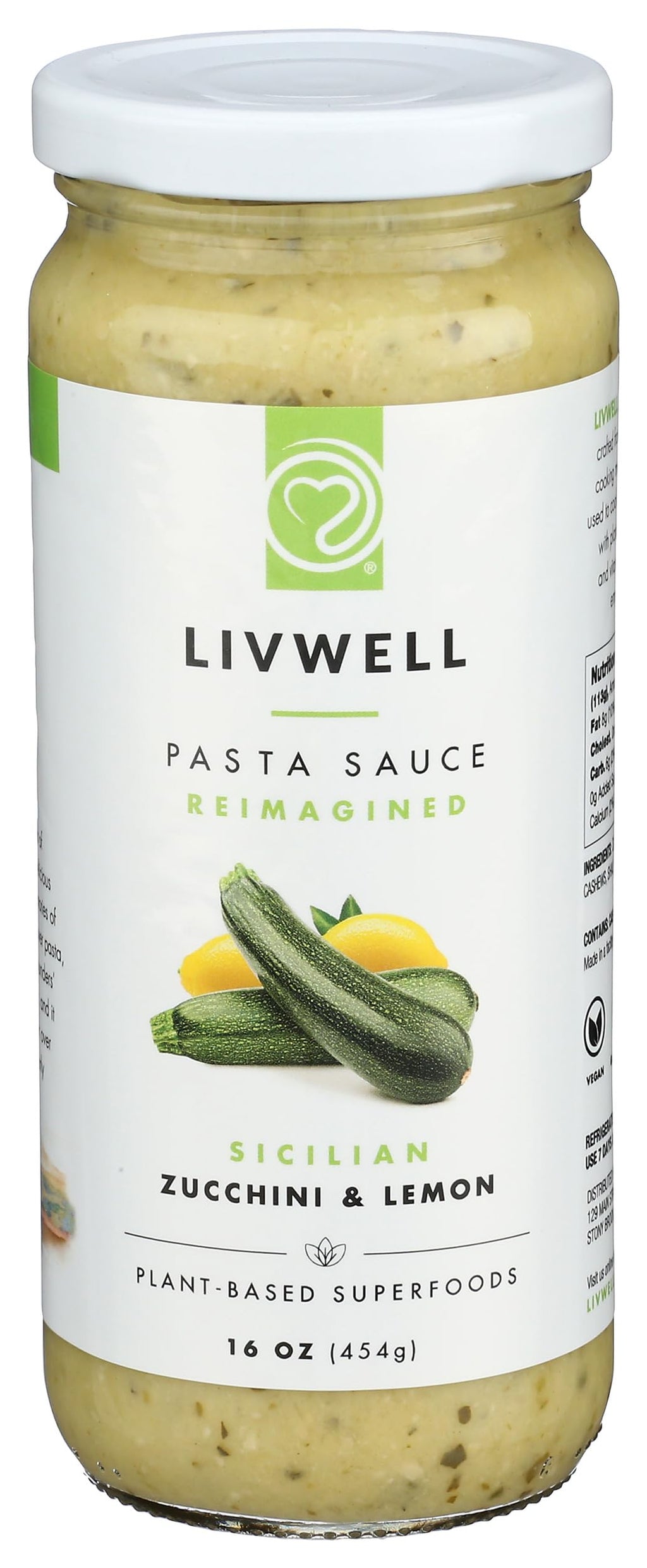 Livwell Zucchini Lemon Pasta Sauce, Case of 6, 16 Fluid Ounce Jars